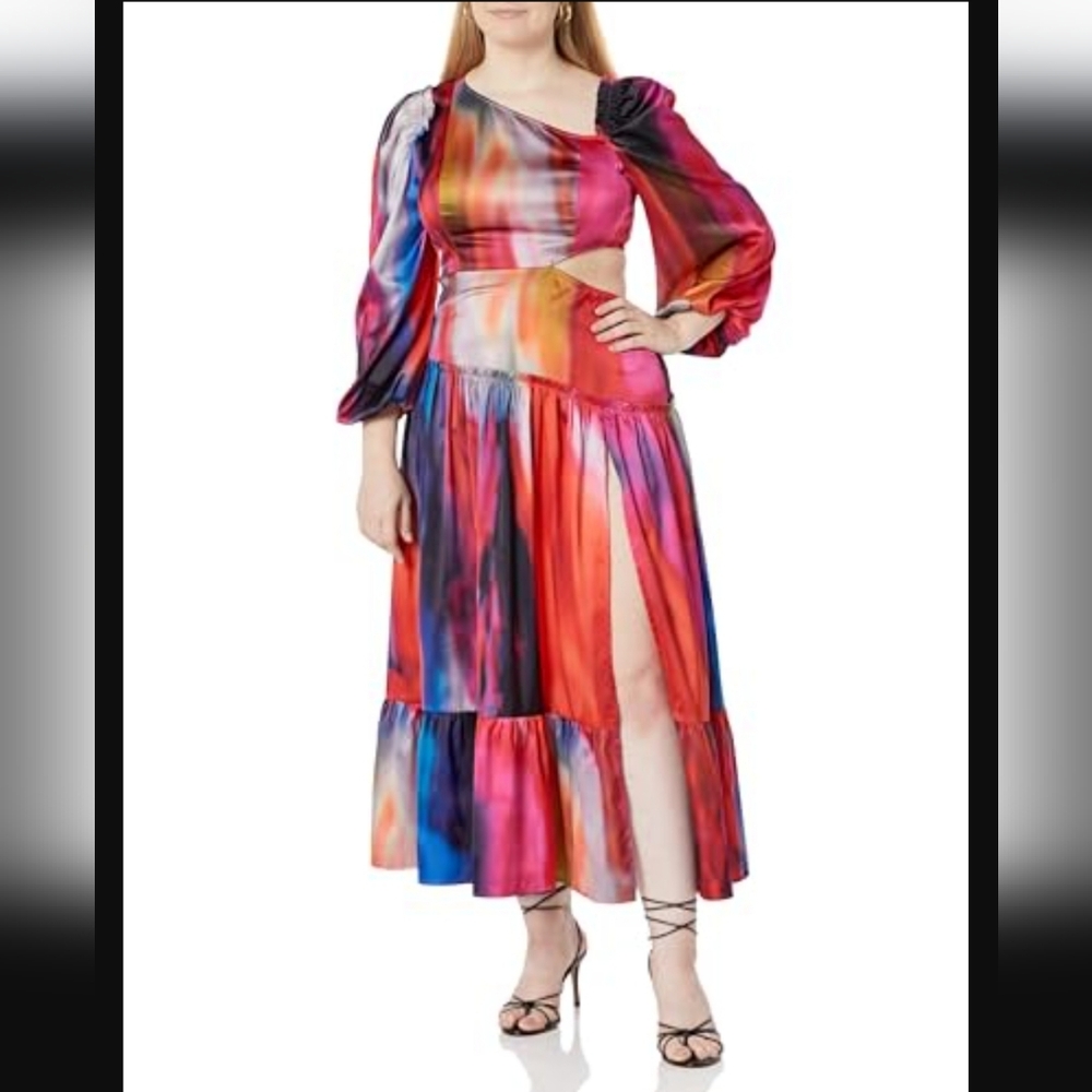 The Drop @Itsjuliettefox Asymetrical Multi Print Dress, Size Large